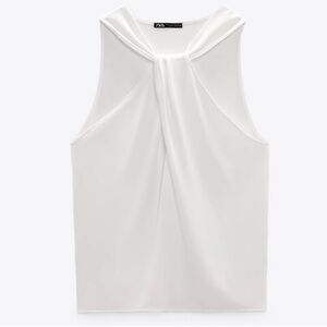 Zara l NWT Twist Front Ivory Sleeveless Blouse Medium